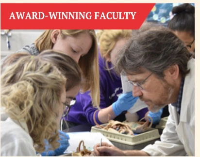 Blackburn students working with an award-winning faculty member