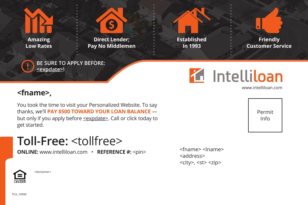 Intelliloan personalized direct mail postcard back