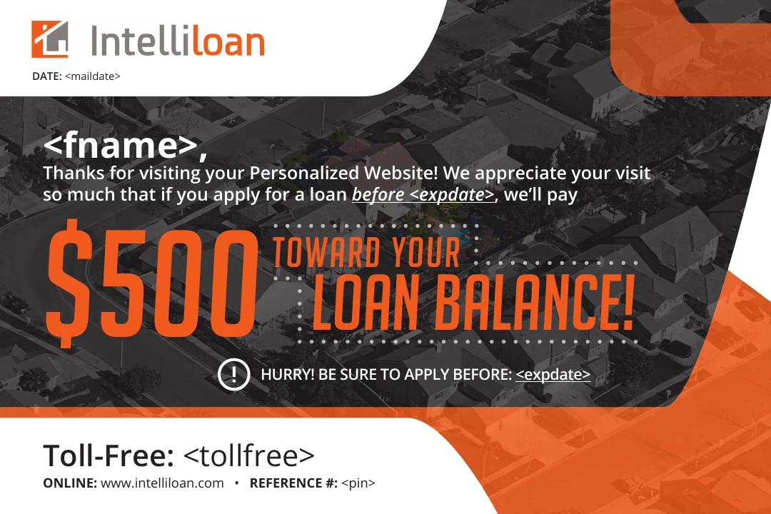 Intelliloan personalized direct mail postcard front