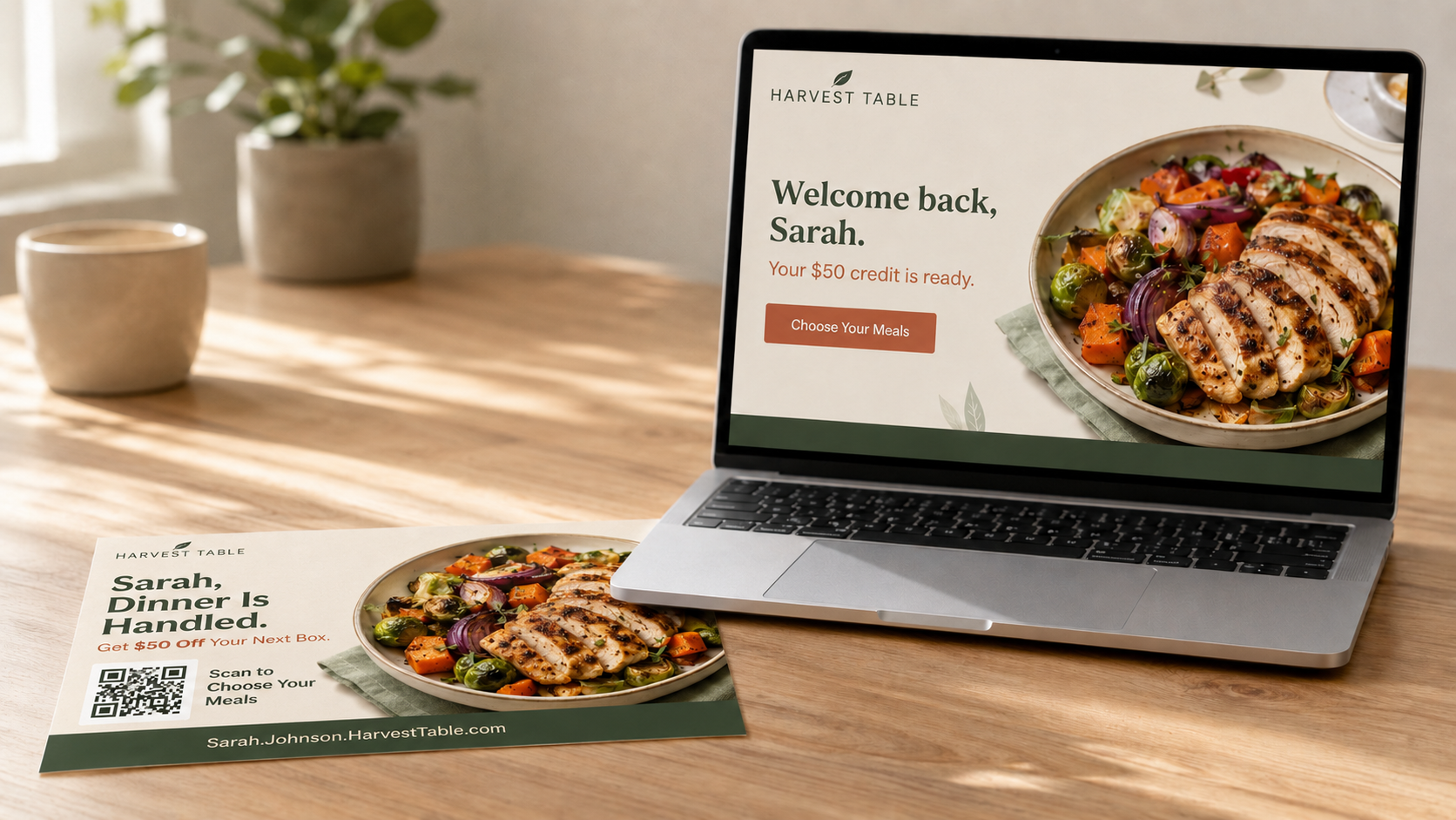 Personalized direct mail campaign paired with a laptop landing page