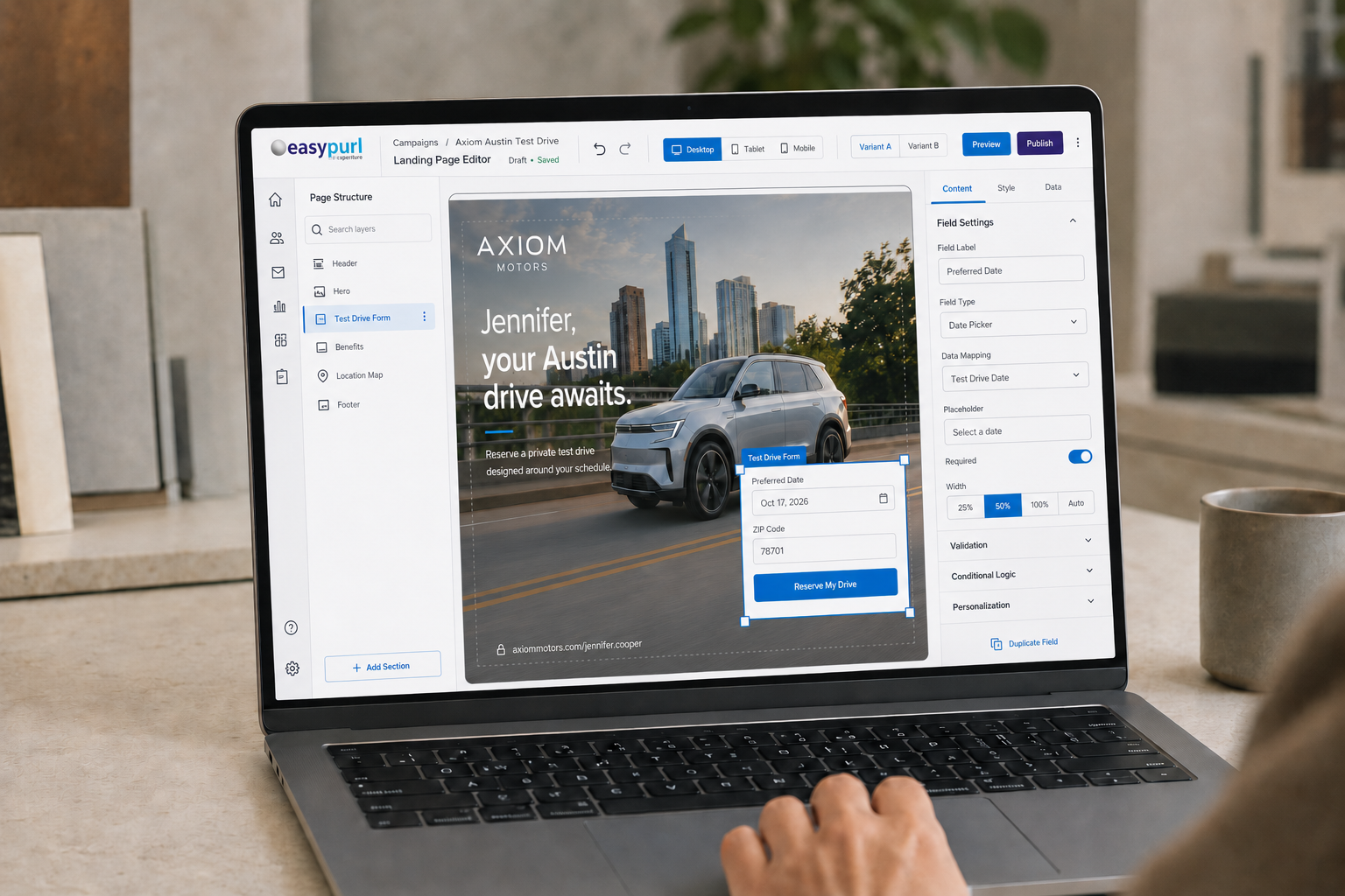 EasyPURL dynamic landing page editor