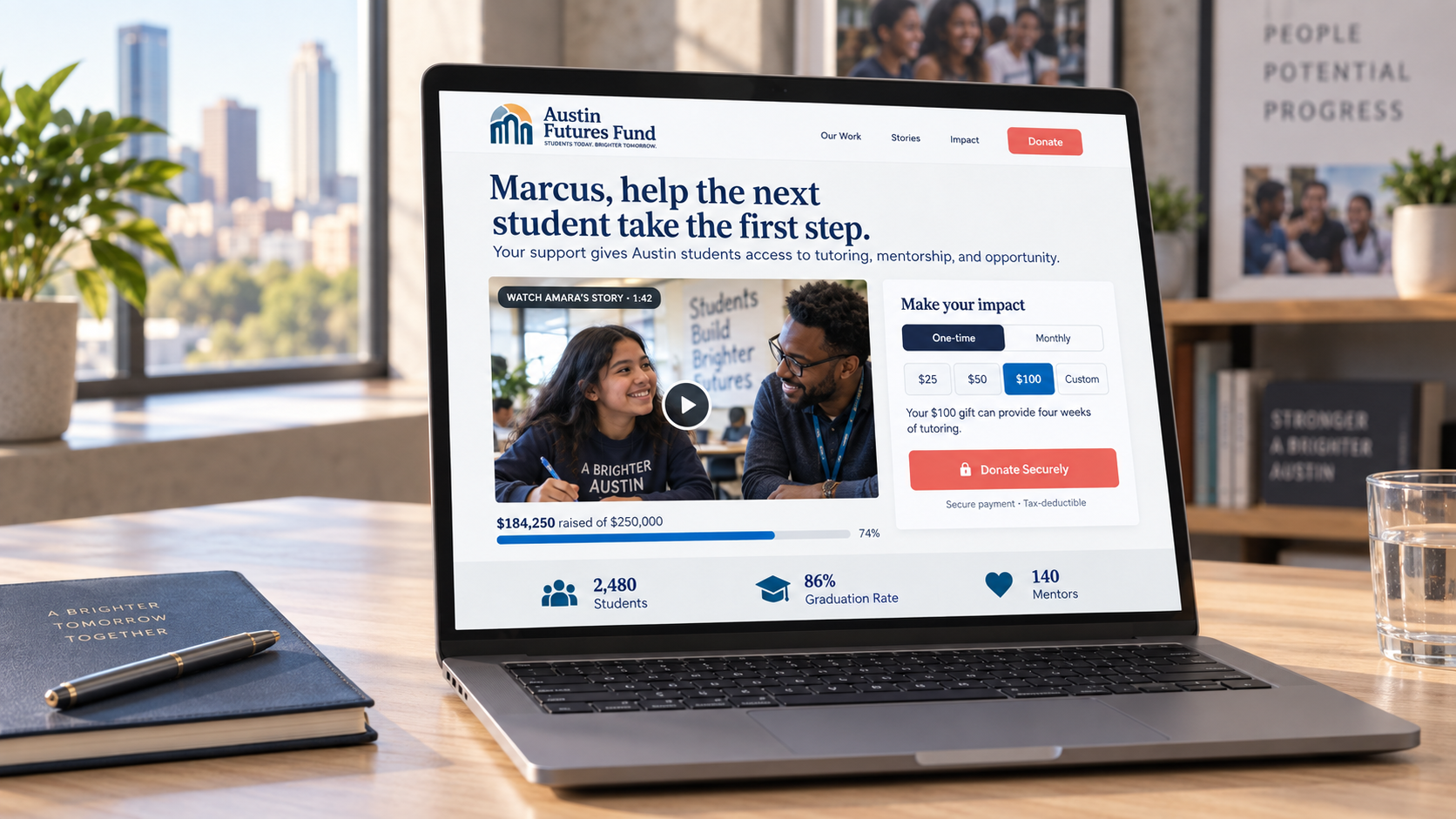 Rich media personalized landing page displayed on a laptop