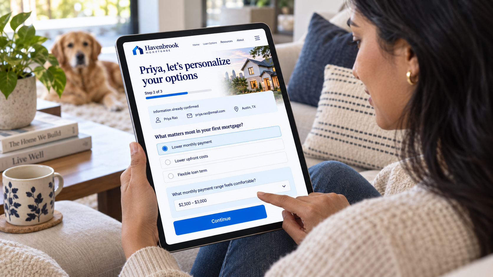 Personalized smart form displayed on a tablet