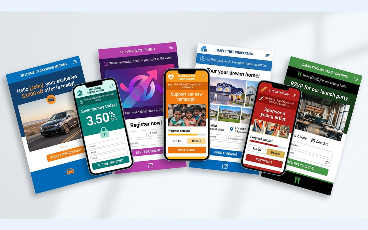 Responsive EasyPURL landing page templates shown across desktop and mobile formats