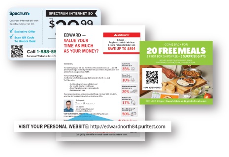 Personalized marketing example showing direct mail connected to a unique PURL.